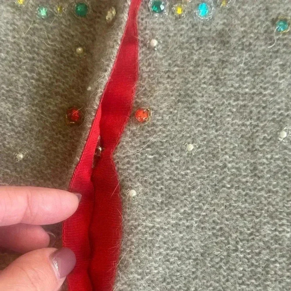 Soft Surroundings | Tan/Gray Lambswool & Angora Beaded Button Down Cardigan - Picture 4 of 8